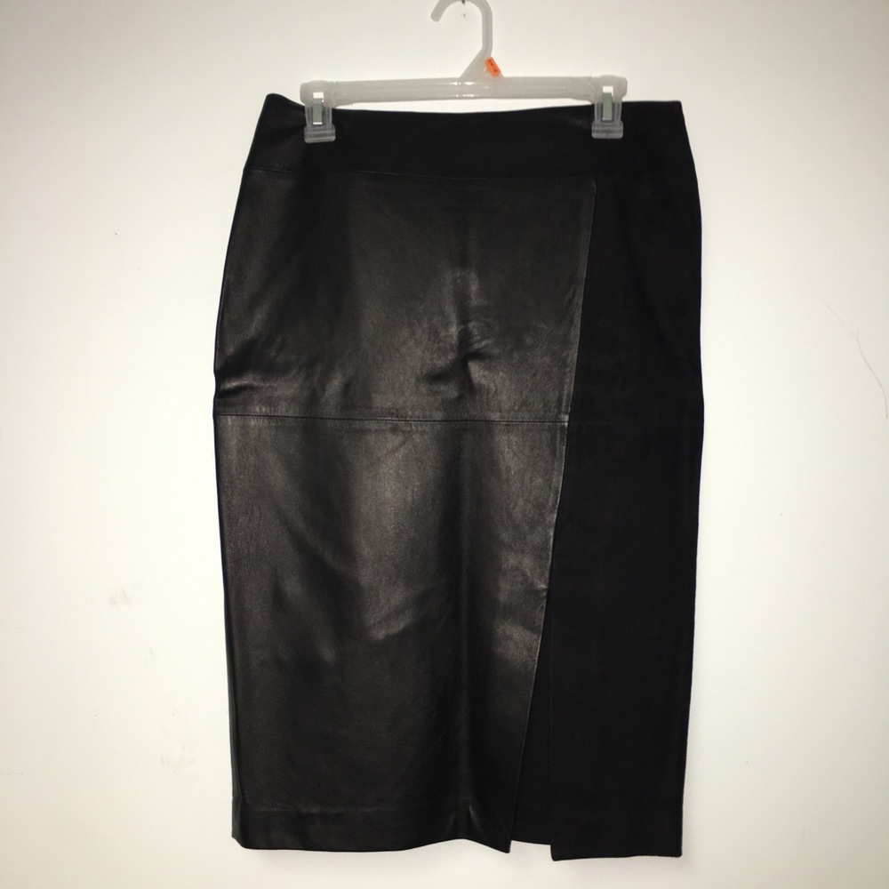 NWT black leather pencil skirt with suede